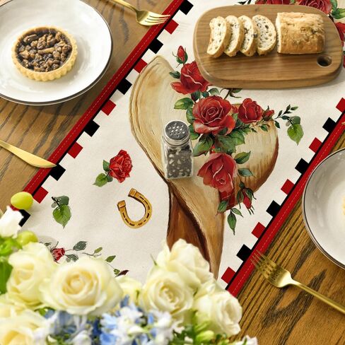Artoid Mode Horseshoe Roses Kentucky Table Runner, Festival Sports Holiday Kitchen Dining Table Decoration for Home Party Decor 13x72 Inch in Saudi Arabia