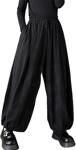 ellazhu Women's Pants Loose Wide Leg High Elastic Waist Solid Sweatpants Drawstring Pockets GZ746 A in Saudi Arabia