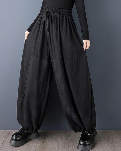 ellazhu Women's Pants Loose Wide Leg High Elastic Waist Solid Sweatpants Drawstring Pockets GZ746 A in Saudi Arabia
