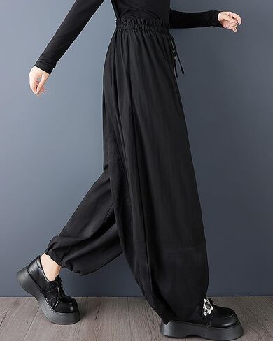 ellazhu Women's Pants Loose Wide Leg High Elastic Waist Solid Sweatpants Drawstring Pockets GZ746 A in Saudi Arabia