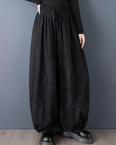 ellazhu Women's Pants Loose Wide Leg High Elastic Waist Solid Sweatpants Drawstring Pockets GZ746 A in Saudi Arabia