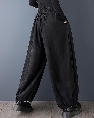 ellazhu Women's Pants Loose Wide Leg High Elastic Waist Solid Sweatpants Drawstring Pockets GZ746 A in Saudi Arabia
