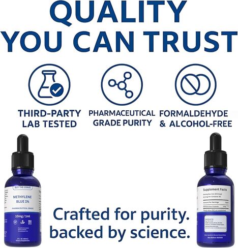 Methylene Blue 1% Solution – Pharmaceutical Grade – 10mg/mL Liquid Drops – Alcohol & Formaldehyde-Free – Lab Tested – Made in the USA – 2 fl oz (60 mL) in Saudi Arabia