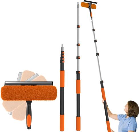 Buyplus 26Ft ممسحة عالية الوصول لمجموعة تنظيف النوافذ مع عمود تمديد من 5 إلى 20 قدم، ممسحة تنظيف النوافذ القابلة للتمديد، مجموعة غسيل النوافذ التلسكوبية للنافذة العالية في الأماكن المغلقة/الخارجية in Kuwait