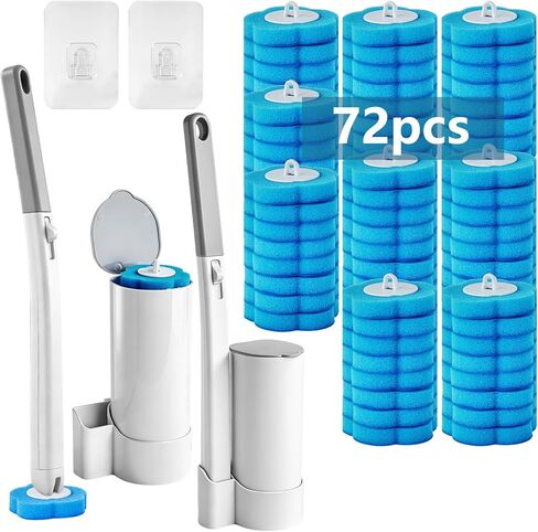 Disposable Toilet Brush and Holder Set, 2 Pack Toilet Wand Kit with 72 Refills, Wall Mounted Toilet Bowl Cleaner System Kit, Toilet Scrubber for Bathroom Cleaning Sink Bathtub in Saudi Arabia