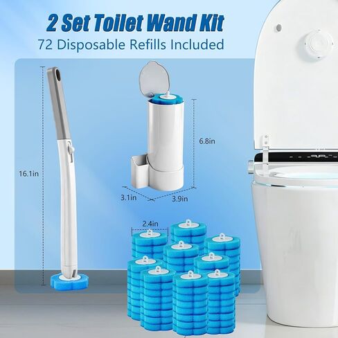 Disposable Toilet Brush and Holder Set, 2 Pack Toilet Wand Kit with 72 Refills, Wall Mounted Toilet Bowl Cleaner System Kit, Toilet Scrubber for Bathroom Cleaning Sink Bathtub in Saudi Arabia