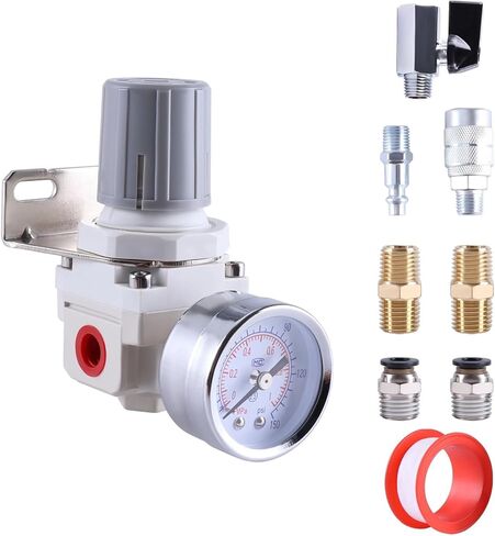AR2000 1/4 "NPT منظم ضغط ضاغط الهواء الهوائي لتقليل نظام الهواء المضغوط 150 رطل لكل بوصة مربعة مقياس محمي من الفولاذ in Kuwait