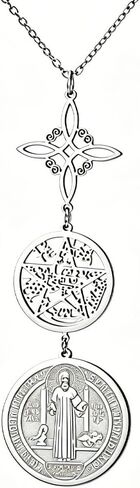 yiluocd الساحرات عقدة حماية ثلاثية قلادة الفولاذ المقاوم للصدأ tetragrammaton الخماسي سانت بنديكت ويتشي ماجيك سلتيك عقدة قلادة مجوهرات للنساء in Kuwait