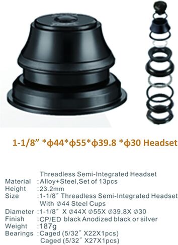 CDHPOWER 13pcs 1-1/8" Threadless Bicycle Headset Combo 44-55, for Tapered Frame Straight Tapered Tube Fork Bike in Saudi Arabia