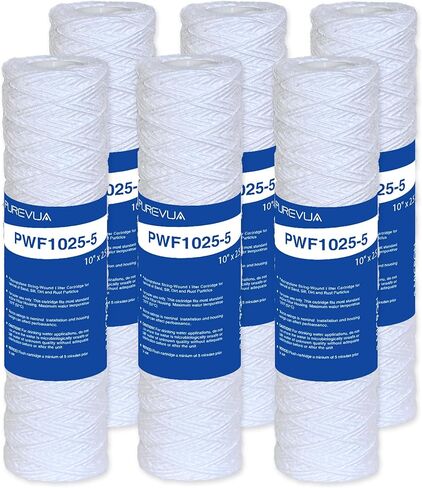 10 Micron 10"x2.5" String Wound Sediment Filter, Whole House Water Filter Cartridge for Well Water, Compatible with CW-F, AO-WH-PRE-R2, WHKF-WHSW, Fits Standard 10" Housings, 6 Pack in Saudi Arabia