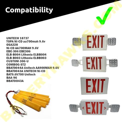 ELB-B003 ELBB003 BAT9.6V700 9.6v 900mAh Exit Sign Emergency Light NiCad Battery OSA228 CUSTOM-306-U ELB-B004 ELBB004 ELB-B004 in Saudi Arabia