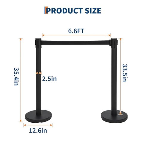 Set of 2 Stanchions with Retractable Belts, Black Crowd Control Barriers with Non Slip Heavy Base, Easy Connect Assembly Stanchion Posts for Event Entries, Airport Lines - 6.6 Ft Belts in Kuwait