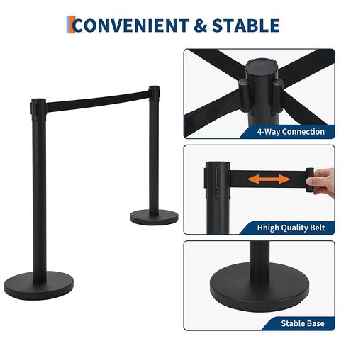 Set of 2 Stanchions with Retractable Belts, Black Crowd Control Barriers with Non Slip Heavy Base, Easy Connect Assembly Stanchion Posts for Event Entries, Airport Lines - 6.6 Ft Belts in Kuwait