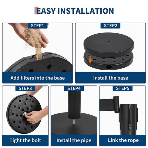 Set of 2 Stanchions with Retractable Belts, Black Crowd Control Barriers with Non Slip Heavy Base, Easy Connect Assembly Stanchion Posts for Event Entries, Airport Lines - 6.6 Ft Belts in Kuwait