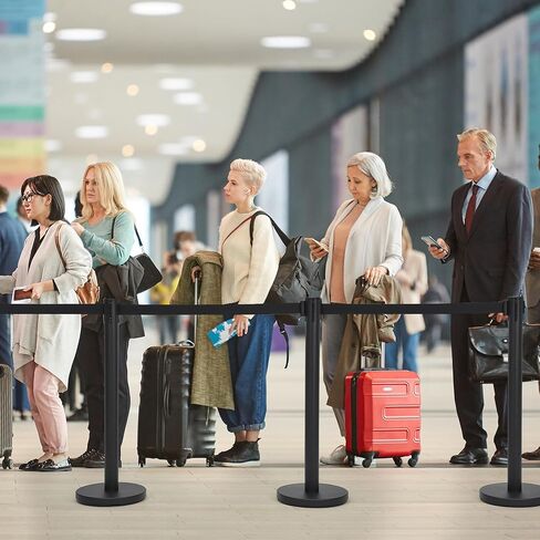 Set of 2 Stanchions with Retractable Belts, Black Crowd Control Barriers with Non Slip Heavy Base, Easy Connect Assembly Stanchion Posts for Event Entries, Airport Lines - 6.6 Ft Belts in Kuwait
