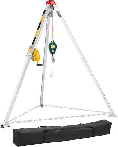 VEVOR Confined Space Tripod Kit, Heavy Duty Rescue Tripod Lifting Hoist 1200 lbs Winch, 4.1 ft Adjustable Legs, 98.5 ft Cable Portable Kit, 32.8 ft Fall Protection, 4.40-7.05 ft Working Height in Saudi Arabia
