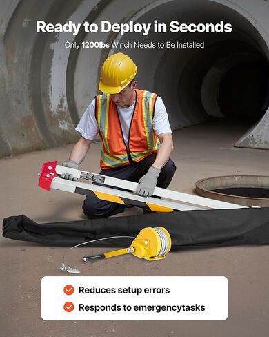 VEVOR Confined Space Tripod Kit, Heavy Duty Rescue Tripod Lifting Hoist 1200 lbs Winch, 4.1 ft Adjustable Legs, 98.5 ft Cable Portable Kit, 32.8 ft Fall Protection, 4.40-7.05 ft Working Height in Saudi Arabia