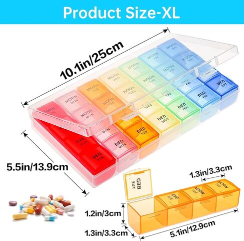 VMVN XL Pill Organizer, Extra Large Medicine Organizer,Pill Box 7 Day,Weekly Pill Case Container,4 Times a Day Pill Holde for Vitamin Travle Work in Saudi Arabia