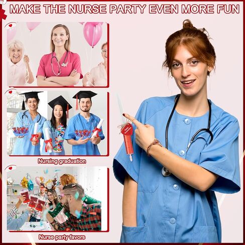 Geiserailie 123 Pcs Nursing Graduation Party Supplies Set 20 Blood Bag for Drink Dram Empty Pill Bottles Push Down Test Tubes Syringe Sticky Labels and 3 Kidney Basin for Nurse RN Graduation Party in Saudi Arabia