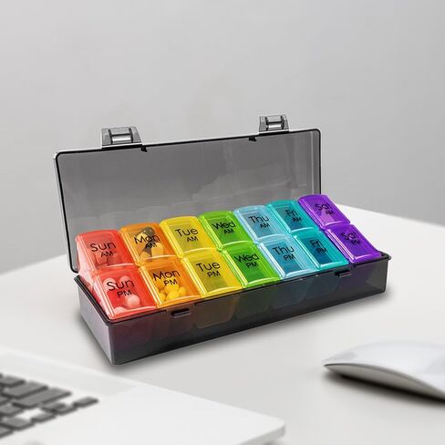 7 Day Medicine Container Box Large Pill Organizer 2 Times a Day Morning and Evening Weekly Travel Pill Box Daily Portable Dust-Proof Pill Box for Medication Pill Vitamin Supplement in Saudi Arabia