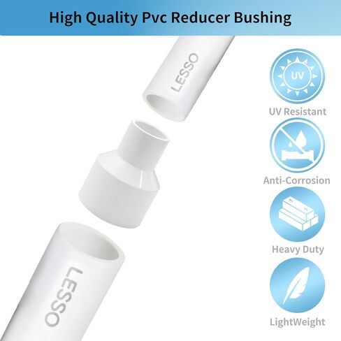 LESSO 5 قطع تركيب أنابيب PVC، وصلة توصيل لتقليل التركيب 1-1/2 إلى 1 بوصة (SOC × SOC)، وصلة أنابيب SCH40 عالية التدفق للسباكة والري وحمام السباحة والمنتجعات الصحية ومشاريع DIY ومعتمدة من NSF in Kuwait