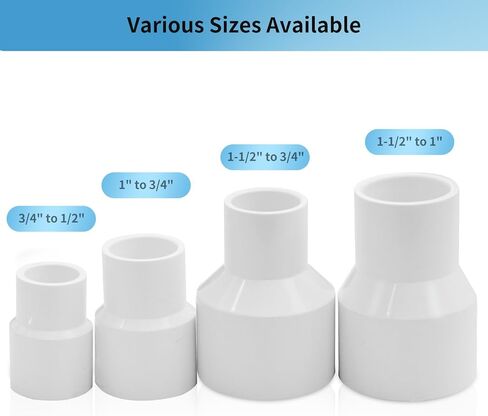 LESSO 5 قطع تركيب أنابيب PVC، وصلة توصيل لتقليل التركيب 1-1/2 إلى 1 بوصة (SOC × SOC)، وصلة أنابيب SCH40 عالية التدفق للسباكة والري وحمام السباحة والمنتجعات الصحية ومشاريع DIY ومعتمدة من NSF in Kuwait