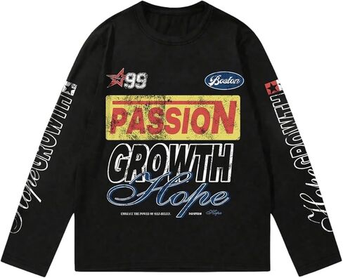GORGLITTER Men's Long Sleeve Graphic Shirts Streetwear Oversized Y2k Crewneck Vintage Tees Fall Outfits 2025 in Saudi Arabia
