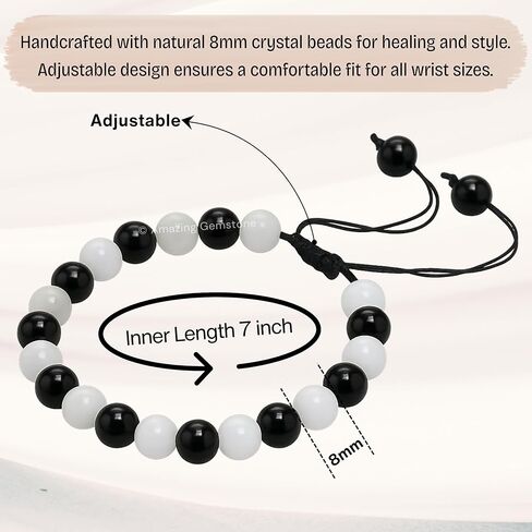 Amazing Gemstone Selenite Black Tourmaline Bracelet for Women Men's Gifts - Protection Healing Crystal Bracelet - 8mm Gemstone Beaded Adjustable Bracelet Pulseras Para Hombres Mujer Stocking Stuffers in Saudi Arabia