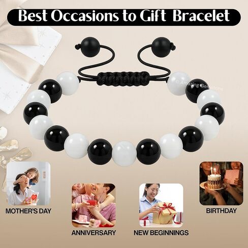 Amazing Gemstone Selenite Black Tourmaline Bracelet for Women Men's Gifts - Protection Healing Crystal Bracelet - 8mm Gemstone Beaded Adjustable Bracelet Pulseras Para Hombres Mujer Stocking Stuffers in Saudi Arabia
