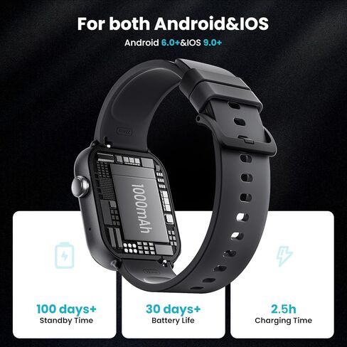1.96 '' HD Smart Watch for Android & iPhone ، 120 Sport Modes Tracker مع مكالمات Bluetooth ، معدل ضربات القلب ومراقبة النوم ، IP68 مقاوم للماء in Kuwait