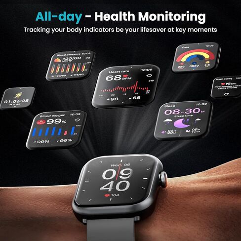 1.96 '' HD Smart Watch for Android & iPhone ، 120 Sport Modes Tracker مع مكالمات Bluetooth ، معدل ضربات القلب ومراقبة النوم ، IP68 مقاوم للماء in Kuwait