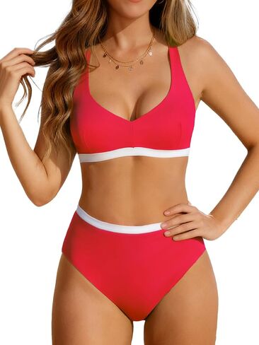 Women's High Waisted Bikini Set - Womens Two Piece Swimsuit Criss Cross Back Bathing Suit for Women in Saudi Arabia