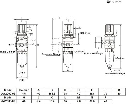 AW2000-02 Pneumatic Compressor Air Filter Source Treatment Filters Pressure Regulator Gauge Oil Separator(AW2000-02 Fiber) in Saudi Arabia
