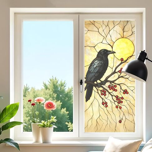 KKYEJLQYI Frosted Window Privacy Film Tropical Forest Butterfly Design Static Cling Glass Sticker for Bathroom Kitchen in Saudi Arabia