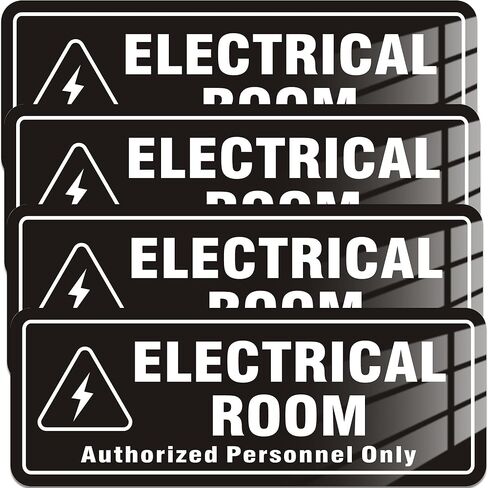 4PCS Acrylic Electrical Room Sign, 8" x 3" Electrical Room Signs for Doors Self-Adhesive, UV and Weatherproof Resistant Authorized Personnel Only Signs for Business and Workplace in Saudi Arabia