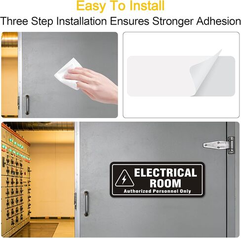 4PCS Acrylic Electrical Room Sign, 8" x 3" Electrical Room Signs for Doors Self-Adhesive, UV and Weatherproof Resistant Authorized Personnel Only Signs for Business and Workplace in Saudi Arabia