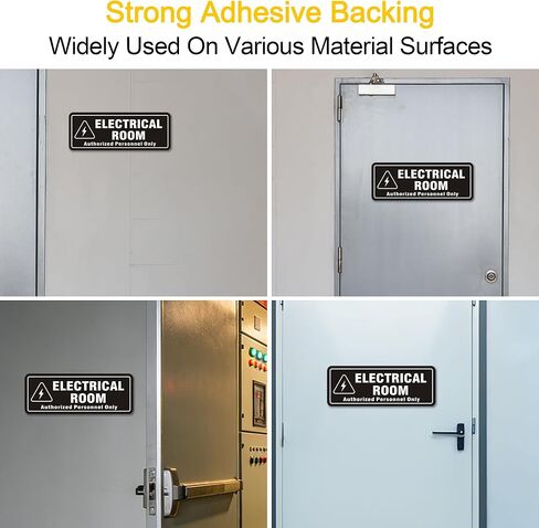 4PCS Acrylic Electrical Room Sign, 8" x 3" Electrical Room Signs for Doors Self-Adhesive, UV and Weatherproof Resistant Authorized Personnel Only Signs for Business and Workplace in Saudi Arabia