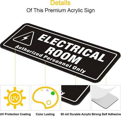 4PCS Acrylic Electrical Room Sign, 8" x 3" Electrical Room Signs for Doors Self-Adhesive, UV and Weatherproof Resistant Authorized Personnel Only Signs for Business and Workplace in Saudi Arabia
