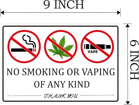 No Smoking No Vaping Sign Sticker, 2 Pack 9"x6" No Smoking Vaping of Any Kind Signs, Warning Signs for House,Home & Business Waterproof in Saudi Arabia