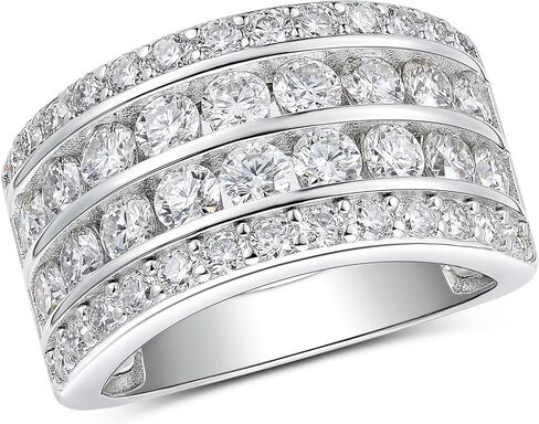 Multi Row Moissanite Wide Wedding Band for Women Fashion Wedding Rings 925 Sterling Silver Sz 5-10 in Saudi Arabia