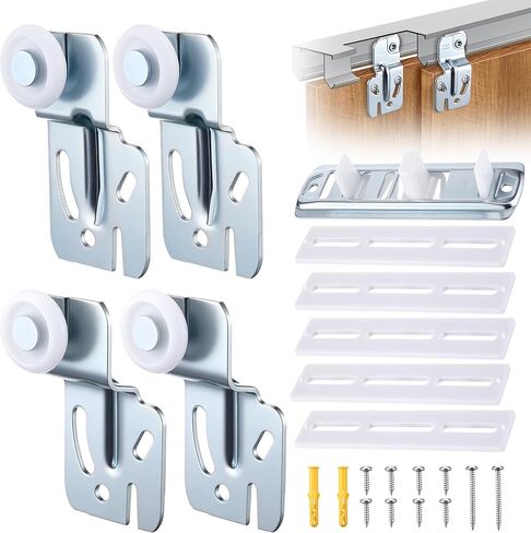 Feekoon 6 Pcs Sliding Closet Door Hardware Kit, Closet Door Rollers with Adjustable Floor Guide & Heightening Pads, Wardrobe Rollers Replacement for 3/4" to 1-3/8" Thick Top Hung(Semicircle) in Saudi Arabia