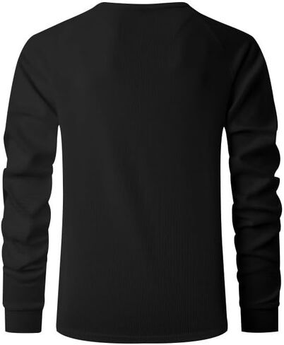 Men's Henley Casual Shirts Waffle Long Sleeve T-Shirt Lightweight Button Solid Color Fashion Pullover in Saudi Arabia