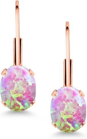 Gem Stone King 18K Rose Gold Plated Silver Gemstone Birthstone Leverback Earrings For Women | Gemstone Birthstone | Oval 7X5MM | Fine Jewelry for Her Mom Women Wife in Saudi Arabia