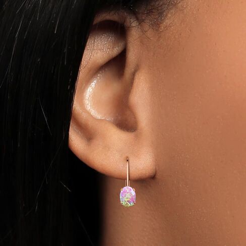 Gem Stone King 18K Rose Gold Plated Silver Gemstone Birthstone Leverback Earrings For Women | Gemstone Birthstone | Oval 7X5MM | Fine Jewelry for Her Mom Women Wife in Saudi Arabia