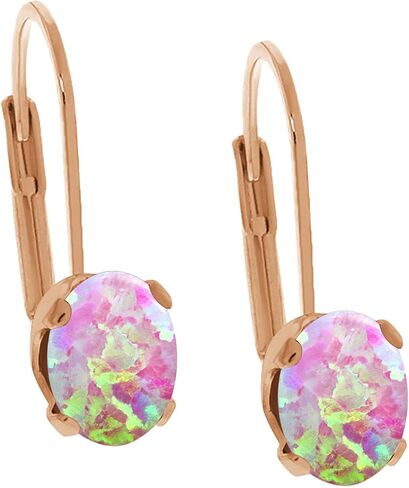 Gem Stone King 18K Rose Gold Plated Silver Gemstone Birthstone Leverback Earrings For Women | Gemstone Birthstone | Oval 7X5MM | Fine Jewelry for Her Mom Women Wife in Saudi Arabia