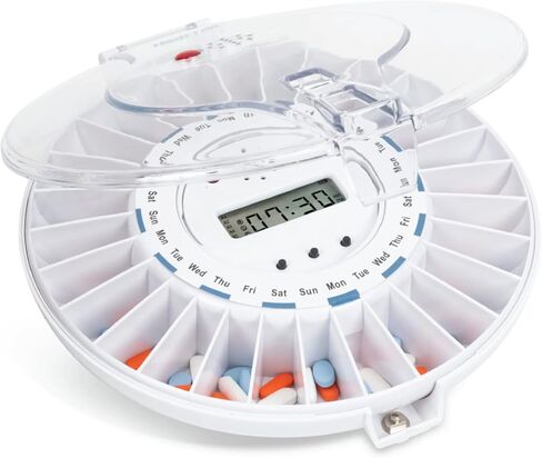 Automatic Pill Dispenser for Elderly with Alarm and Key Lock Box, Automatic Medication Dispenser - 28 Compartments, Medication Organizer, Pill Organizer with Clear Lid, FSA/HSA Eligibility in Saudi Arabia