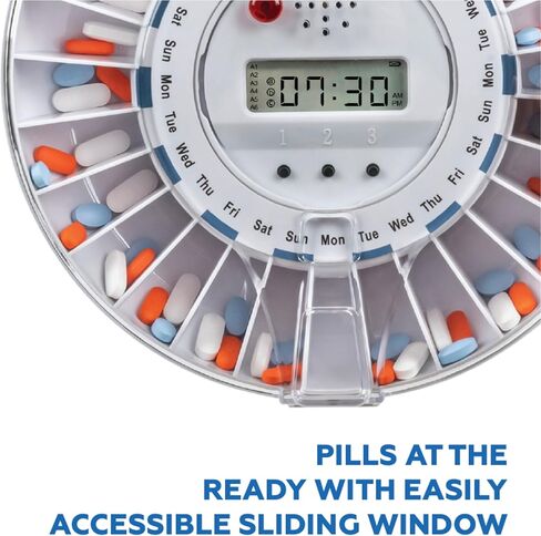 Automatic Pill Dispenser for Elderly with Alarm and Key Lock Box, Automatic Medication Dispenser - 28 Compartments, Medication Organizer, Pill Organizer with Clear Lid, FSA/HSA Eligibility in Saudi Arabia