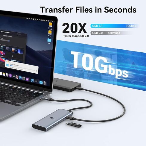 شاشة USB C HUB مزدوجة مع وضع ALT 4K@60Hz DP ، 4-PORT USB-C 3.2 منافذ Gen2 ، فاصل USBC مع 10 جيجابت في الثانية ، 100 واط PD ، دنجل محول متعددة لجهاز الكمبيوتر المحمول ، الشاشة المحمولة والأجهزة in Saudi Arabia