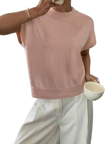 BLENCOT Womens Cap Sleeve Sweaters Summer Casual Short Sleeve Knit Tank Tops Loose Fit Crew Neck Pullover in Saudi Arabia