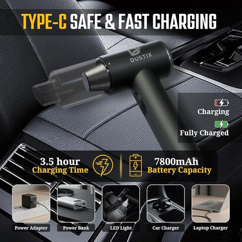 Cordless Handheld Car Vacuum Cleaner Powerful 20000Pa Triple Gear Mini Hoover Air Blower Duster Inflator Deflator Brushless Motor 7800mAh Portable Lightweight Home Office Kitchen in Saudi Arabia